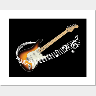 Music Staff Sunburst Electric Guitar Posters and Art